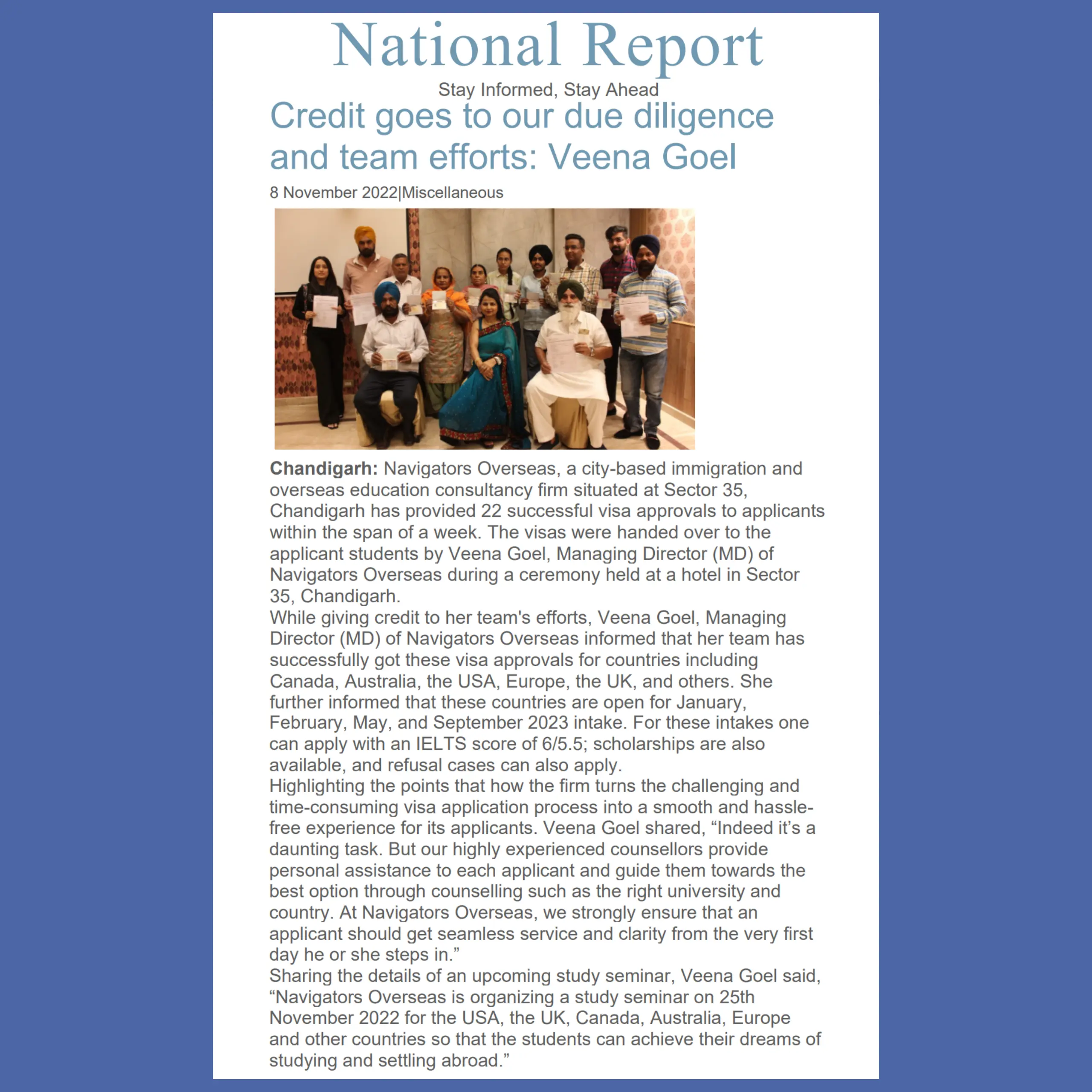 Navigators Overseas: Gaining National Recognition